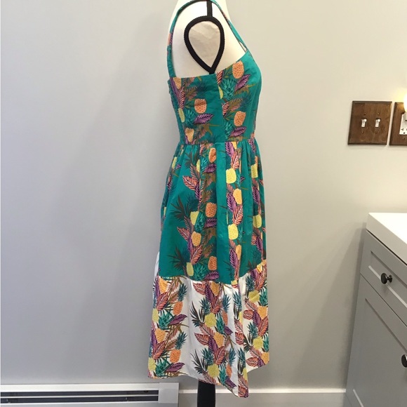 1901 MIdi Tropical Pineapple Sundress with Pockets Sleeveless ALine Teal Dress - Picture 9 of 16